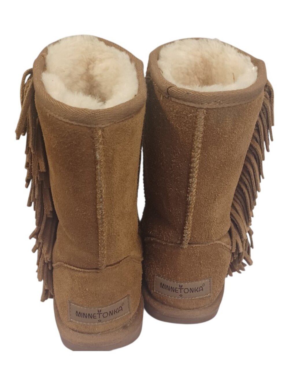 Minnetonka Camel Brown Suede Moccasin Booties with Fringe Size 6 - Picture 4 of 7